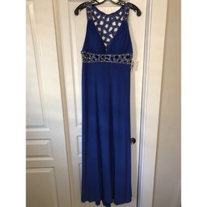 Betsy & Adam Royal Blue Beaded Floor Length Gown